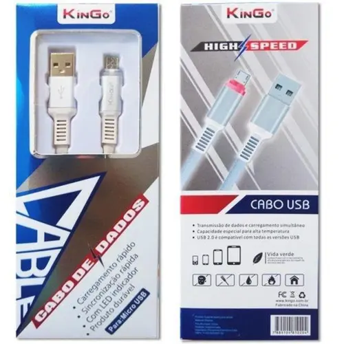 Cabo De Dados Micro Usb (V8) Led - Kingo