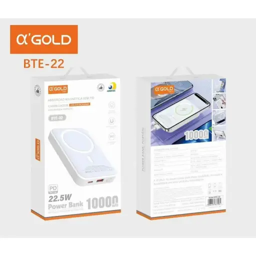 Power Bank Sem Fio Turbo A'Gold BTE-22 10.000mah 22.5W Magsafe Branco